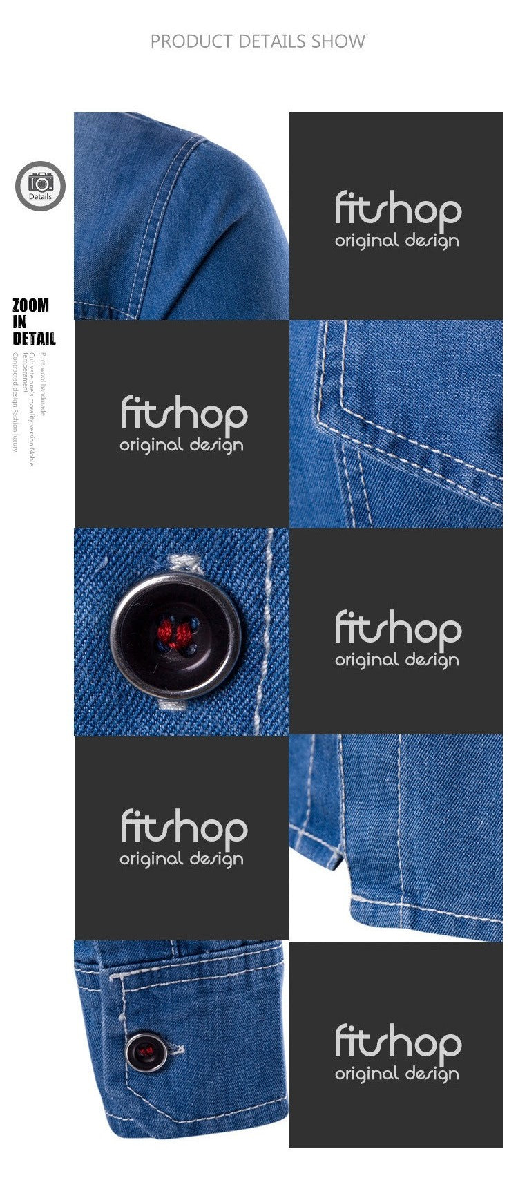 Camicia in denim streetwear di alta qualità, in cotone, casual, vestibilità slim, a maniche lunghe | 1818-C993 