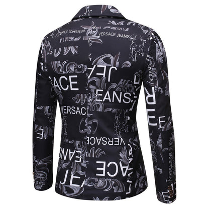 Veste blazer à manches longues et coupe slim pour homme, imprimé floral, 1 bouton, cranté | X07 