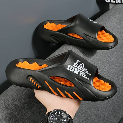 Men's Alphabet Print Soft-Sole EVA Slides Non Slip Open Toe Slippers Trendy Beach Shoes | WN58