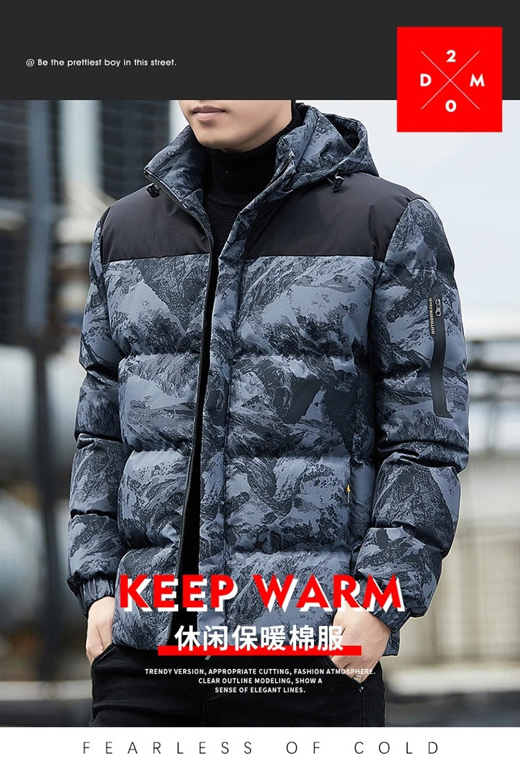 Giacca da uomo con cappuccio, mimetica, casual, ispessita, parka invernale | 2308 