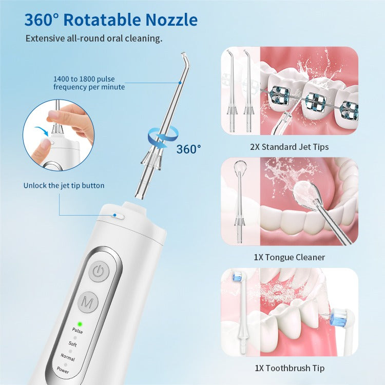 Irrigatore Orale Dentale Portatile, Impermeabile, Ricaricabile, Senza Fili, Elettrico, con Getto d'Acqua per la Pulizia dei Denti | 