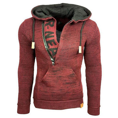 Pull à capuche et manches longues pour homme, élégant et chaud, avec col zippé et sweat-shirt d'hiver 