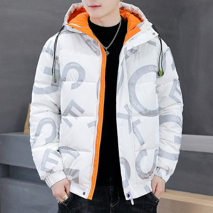 Men's Hooded Bright Leather Winter Jackets Coats Warm Cotton Full Zip Up Puffer Jacket | C890
