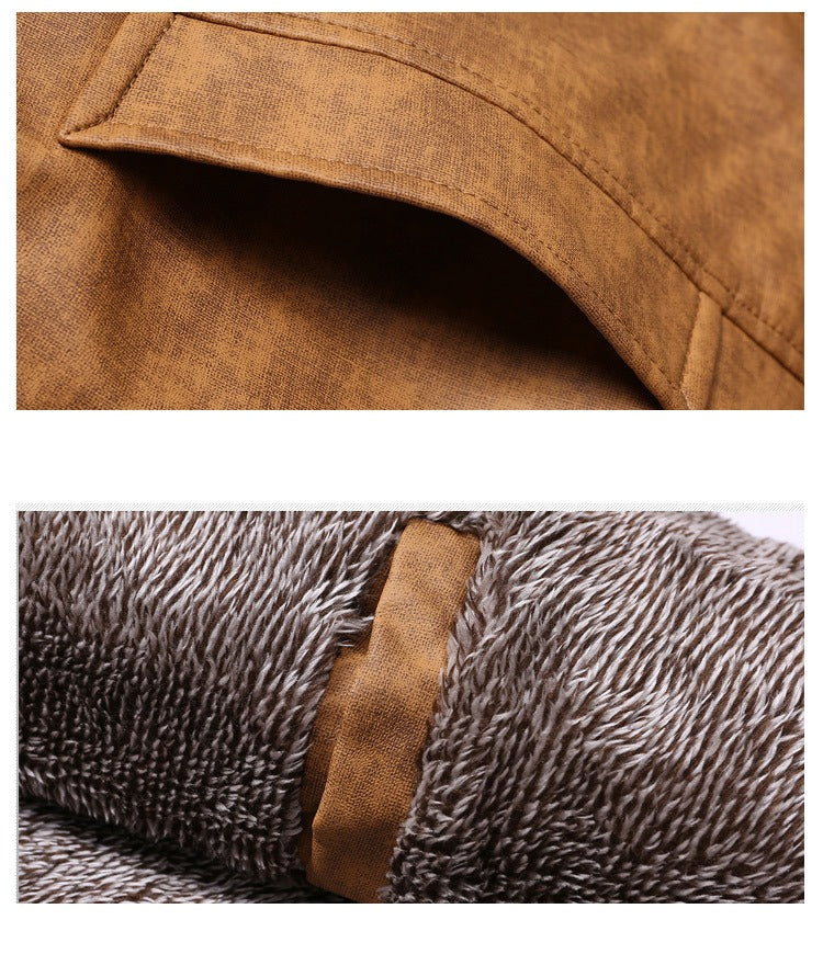 Manteau d'hiver chaud en cuir pour homme Parka Veste polaire Trench Slim Jacket Coat | ZQBA227 