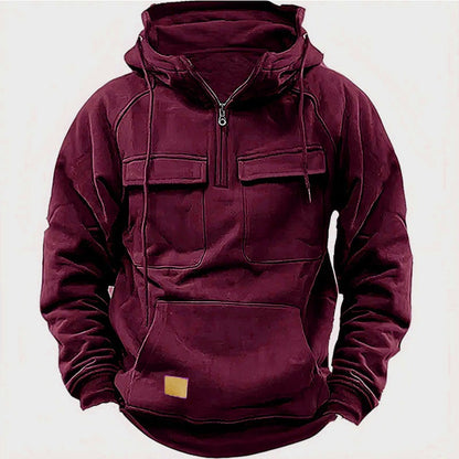 Men's Retro Hooded Pullover Solid Color Long Sleeve Hoodie for Autumn & Winter | AL74
