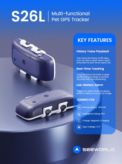 Localizzatore per animali domestici wireless di alta qualità, collare per animali domestici, localizzatore GPS Mini per animali domestici | S26L 