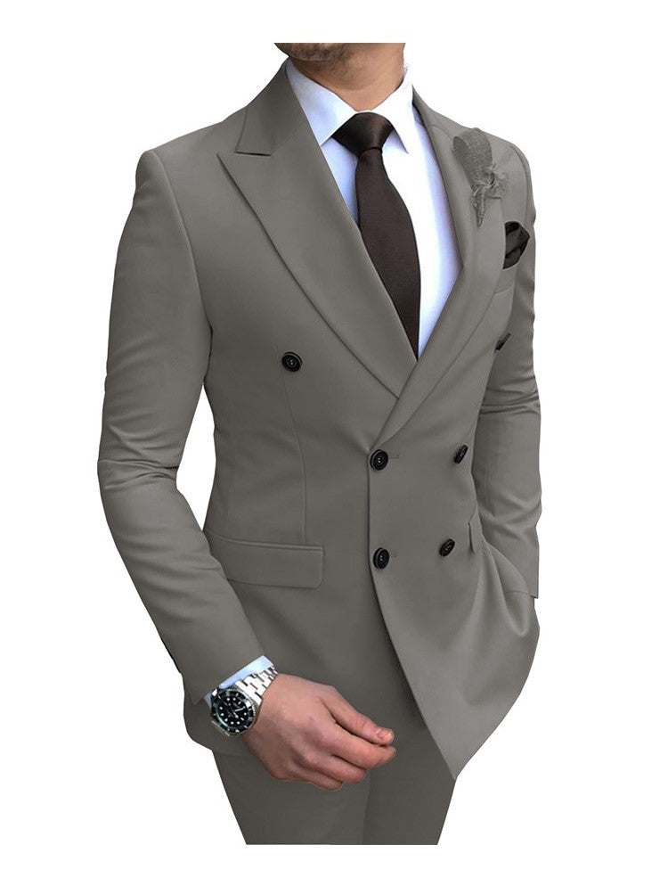 Men's 2 Pieces Suit Double Breasted Notch Lapel Flat Smart Fit Casual Tuxedos Wedding & Events Suits(Blazer+ Pants) | 9/7