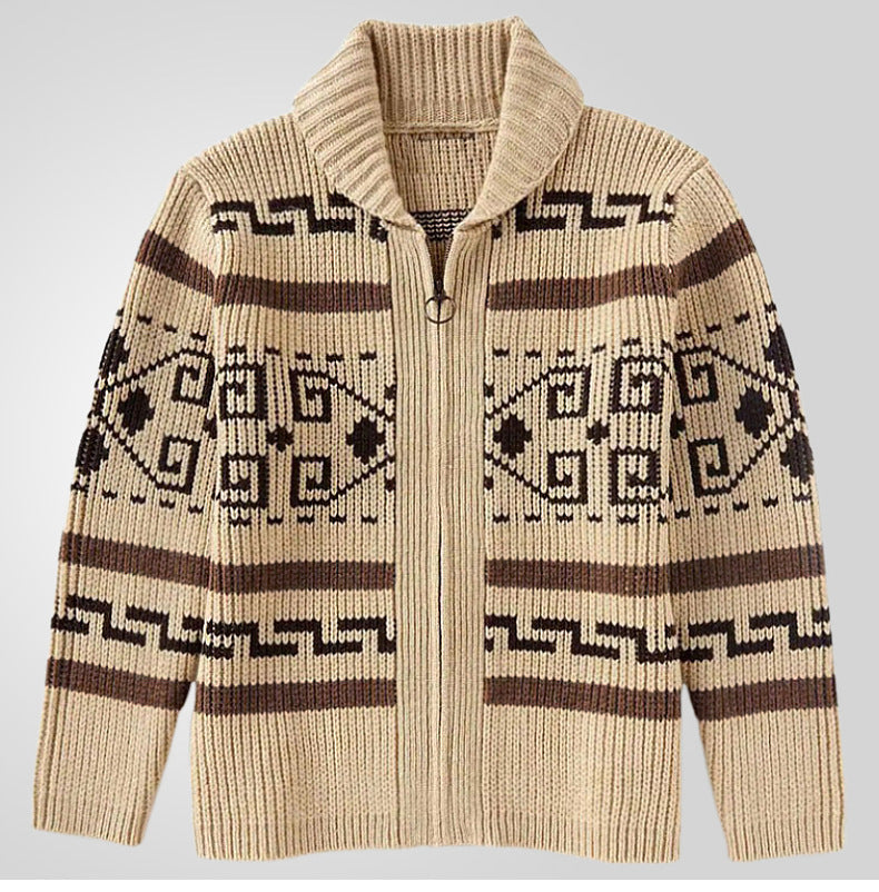 Men Stylish Slim Fit Jacquard Knit Cardigan Jacket with Long Sleeves Casual Lapel Sweater | SY0013