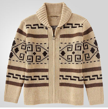 Men Stylish Slim Fit Jacquard Knit Cardigan Jacket with Long Sleeves Casual Lapel Sweater | SY0013