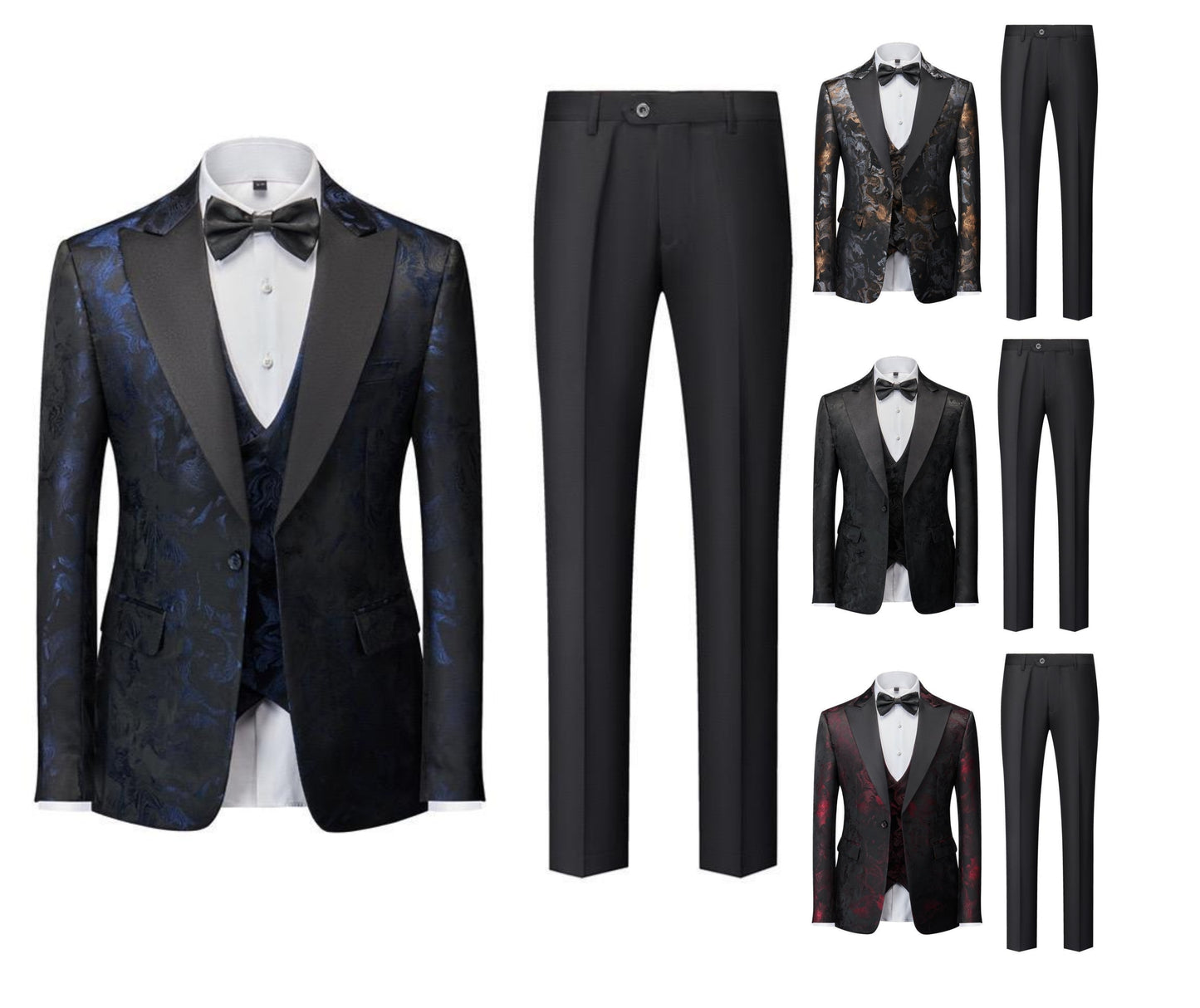 Costume de smoking 3 pièces en jacquard de luxe de haute qualité pour homme, ensemble blazer, gilet et pantalon pour fête de mariage | 1515 