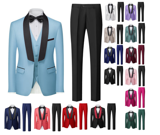 Completo da uomo di alta qualità, casual, regolare, elegante, 3 pezzi, smoking con risvolto a scialle, per festa di nozze, sposo (giacca + gilet + pantaloni) | 601 