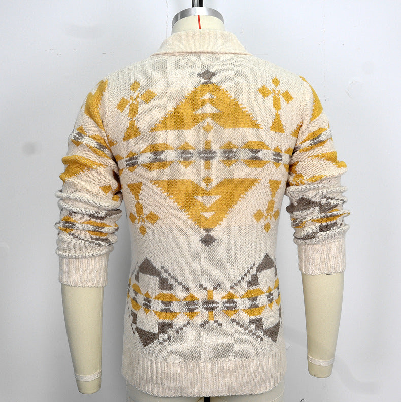 Men Wind Jacquard Knitted Jumper Long-Sleeved Outerwear Jacket Top | SY0052