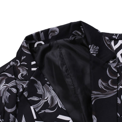 Veste blazer à manches longues et coupe slim pour homme, imprimé floral, 1 bouton, cranté | X07 