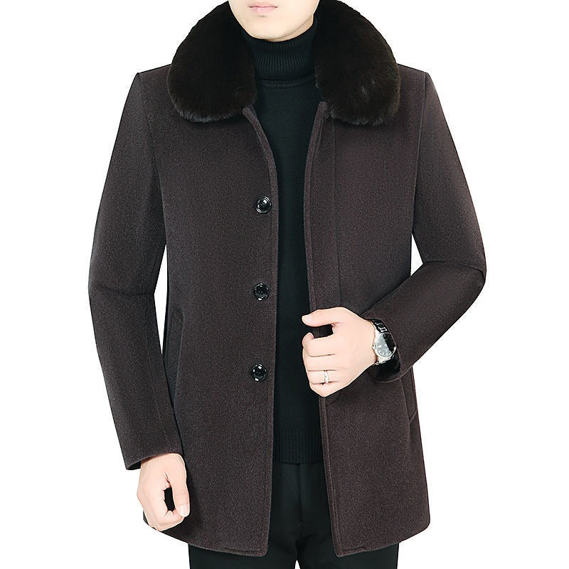 Uomo Cappotto Britannico Giacca di Lana Invernale Cotone Pesante Slim Miscela Casual Trench | 805 