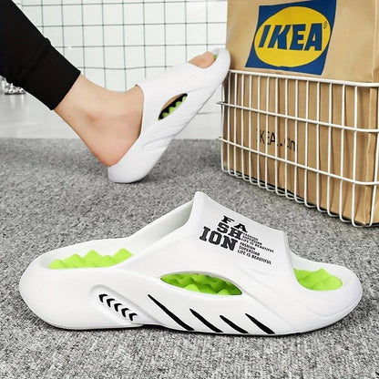 Men's Alphabet Print Soft-Sole EVA Slides Non Slip Open Toe Slippers Trendy Beach Shoes | WN58