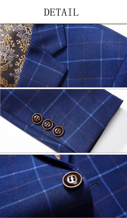 Costume formel 3 pièces rétro en tweed à carreaux, coupe slim à simple boutonnage, blazer, gilet et pantalon, tenue d'affaires, robe de soirée de mariage | 307