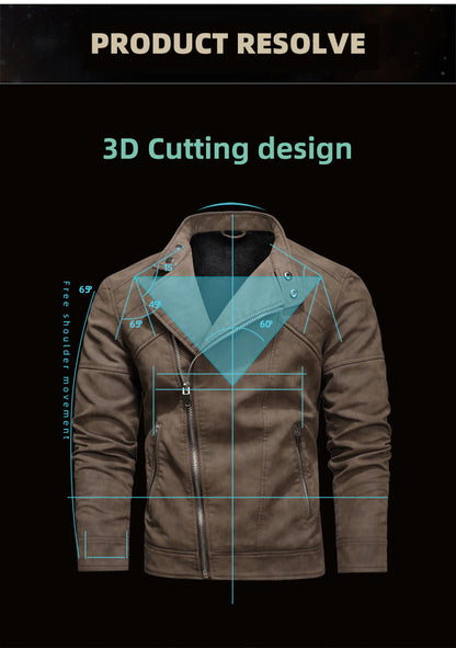 Men's PU Leather Jacket Padded Lapel Oblique Lapel Zipper Korean Stand-up Collar Jacket Blazer | KH-138