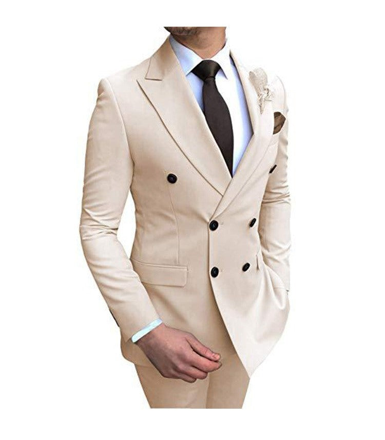 Men's 2 Pieces Suit Double Breasted Notch Lapel Flat Smart Fit Casual Tuxedos Wedding & Events Suits(Blazer+ Pants) | 9/7