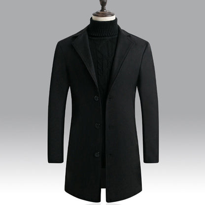 Giacca da uomo in lana tinta unita monopetto con risvolto lungo cappotto business soprabito | D67 