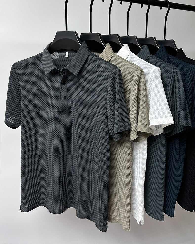 Men's Ice Silk Short Sleeve Shirt – Breathable Business Casual Stand Collar | A-D246