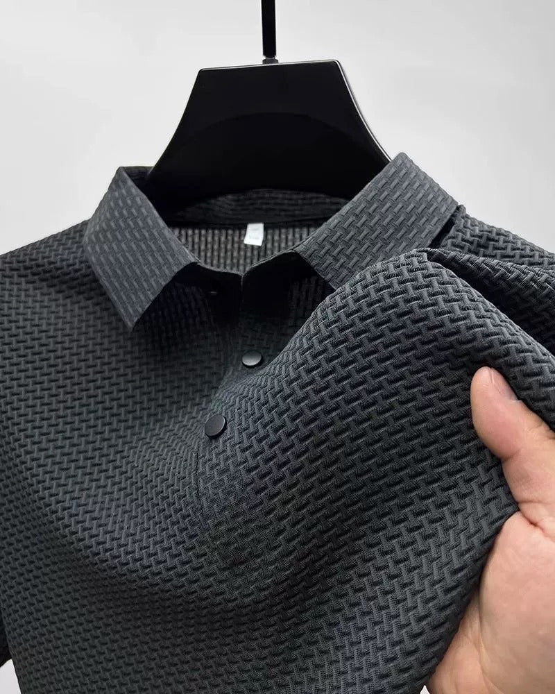 Men's Ice Silk Short Sleeve Shirt – Breathable Business Casual Stand Collar | A-D246