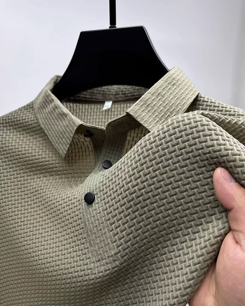 Men's Ice Silk Short Sleeve Shirt – Breathable Business Casual Stand Collar | A-D246
