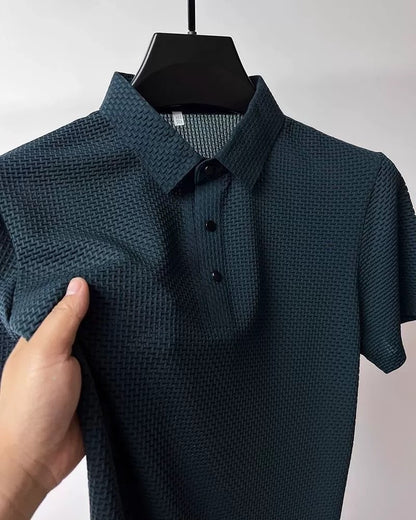 Men's Ice Silk Short Sleeve Shirt – Breathable Business Casual Stand Collar | A-D246