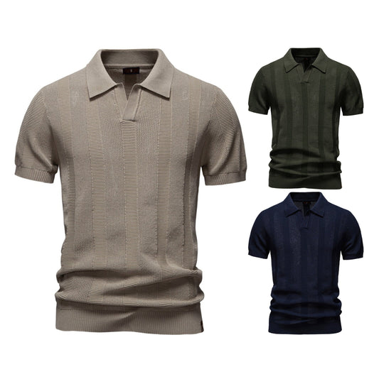 Men's Stripe Knit Polo Shirt with Mesh Panels - 2025 Summer Slim-Fit Streetwear Top | PSD8042
