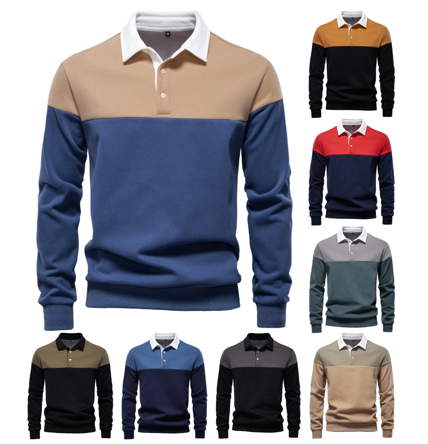 Men's Long Sleeve Polo Collar Sweatshirt - 2025 Spring Casual Streetwear Top | HD3006