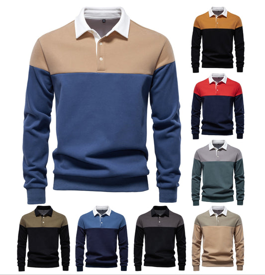 Men's Long Sleeve Polo Collar Sweatshirt - 2025 Spring Casual Streetwear Top | HD3006