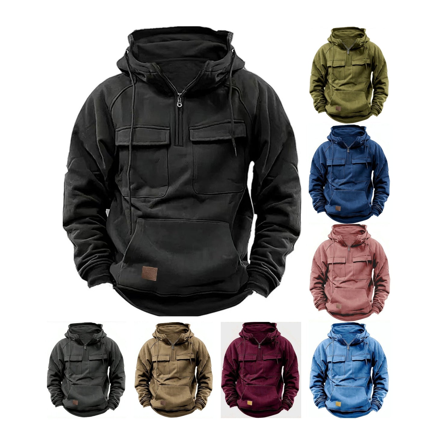 Men's Retro Hooded Pullover Solid Color Long Sleeve Hoodie for Autumn & Winter | AL74