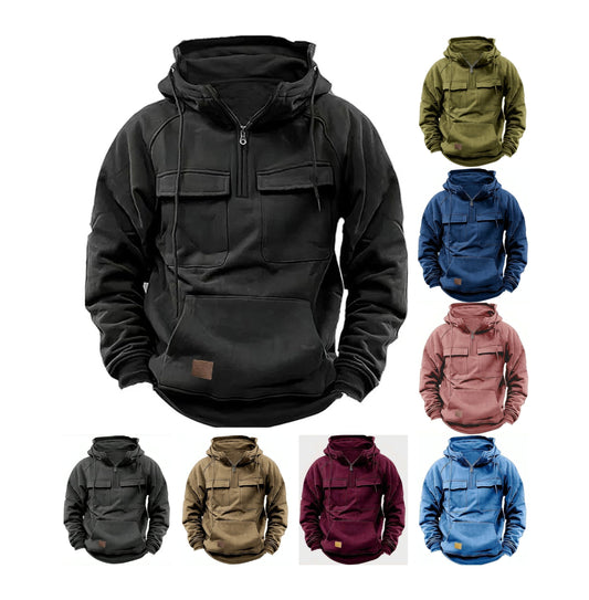 Men's Retro Hooded Pullover Solid Color Long Sleeve Hoodie for Autumn & Winter | AL74