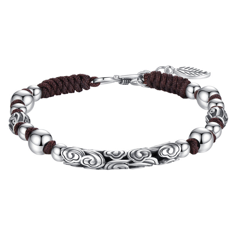 Men’s Sterling Silver Celestial Relief Bracelet Adjustable Fortune Wristband 3D Handcrafted Spiritual Design | CB22031-1BYSR
