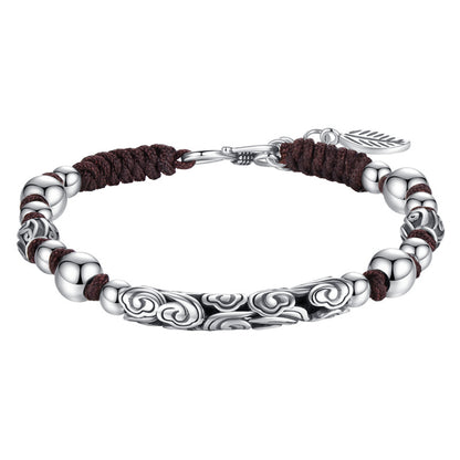 Men’s Sterling Silver Celestial Relief Bracelet Adjustable Fortune Wristband 3D Handcrafted Spiritual Design | CB22031-1BYSR