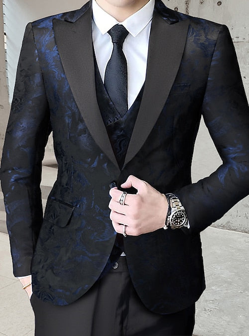 Costume de smoking 3 pièces en jacquard de luxe de haute qualité pour homme, ensemble blazer, gilet et pantalon pour fête de mariage | 1515 