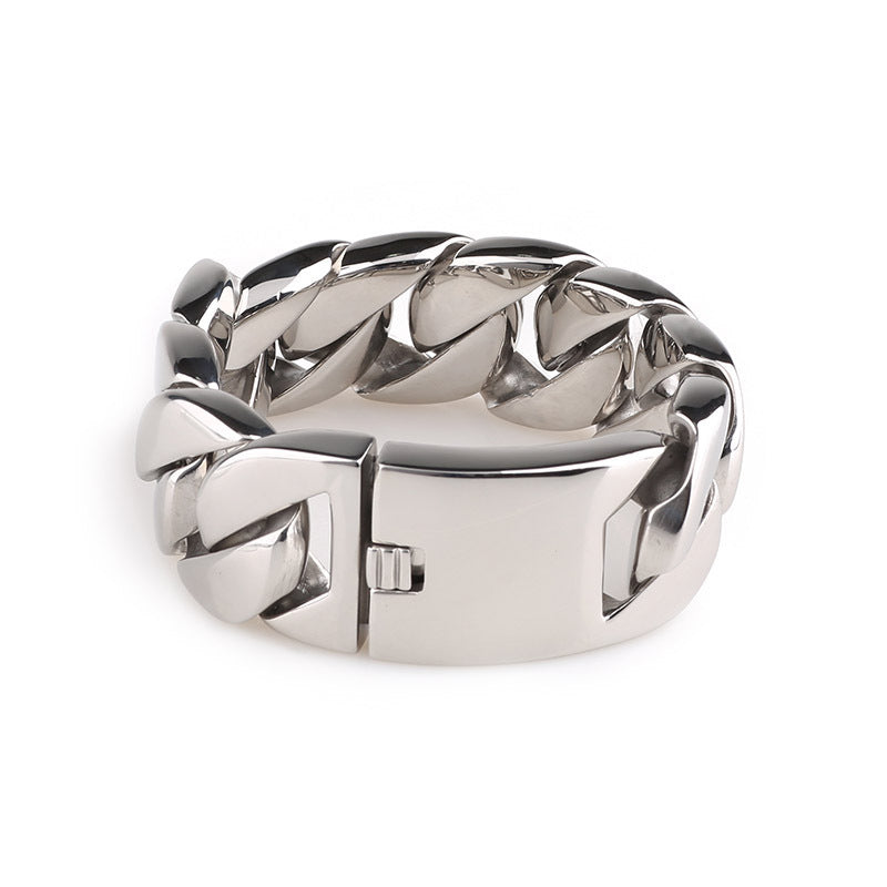 Men’s Thick Titanium Steel Bracelet Glossy & Domineering Fashion Jewelry Trendy Piece Bracelet | KB31778-D