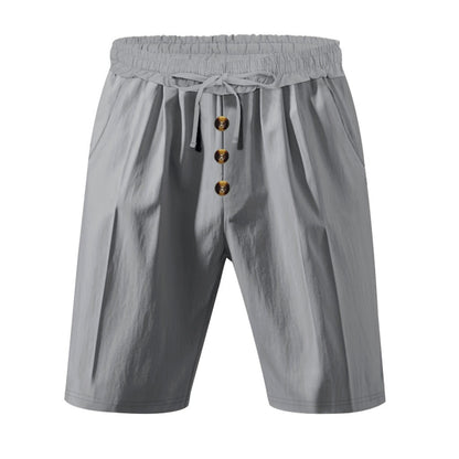 Men’s Linen Beach Shorts Washed Button Fly Relaxed Fit Five-Point Shorts | YH-WW9