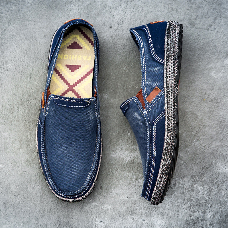 Men’s Washed Canvas Slip-On Shoes | Breathable, Anti-Slip, Classic Deck Style | 8806