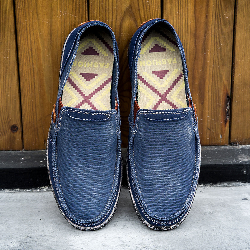 Men’s Washed Canvas Slip-On Shoes | Breathable, Anti-Slip, Classic Deck Style | 8806