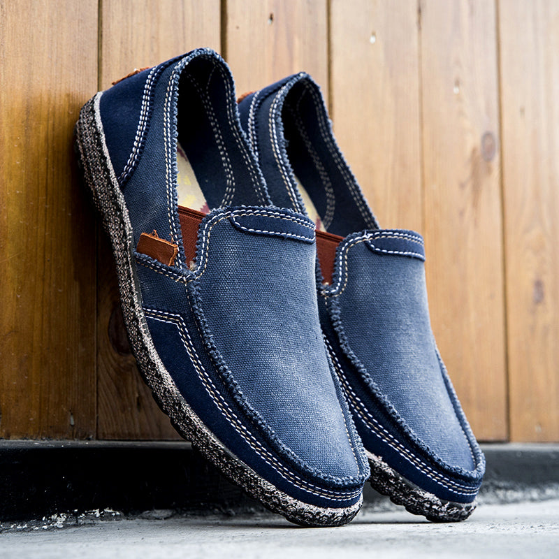 Men’s Washed Canvas Slip-On Shoes | Breathable, Anti-Slip, Classic Deck Style | 8806