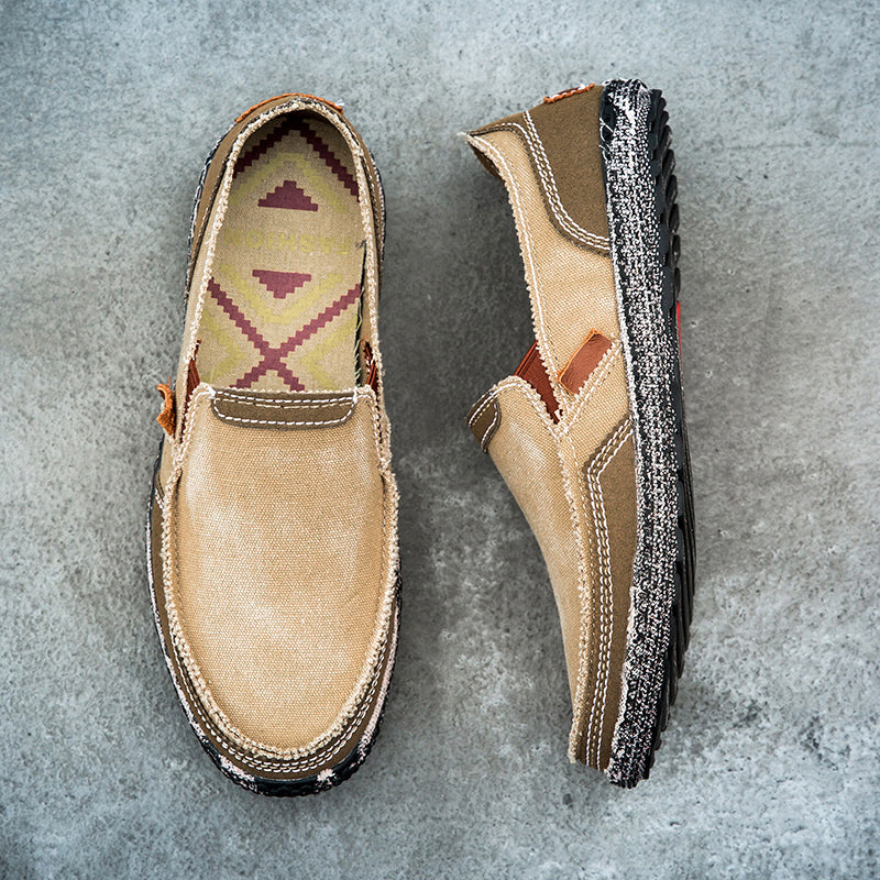 Men’s Washed Canvas Slip-On Shoes | Breathable, Anti-Slip, Classic Deck Style | 8806