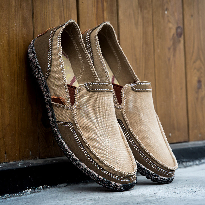 Men’s Washed Canvas Slip-On Shoes | Breathable, Anti-Slip, Classic Deck Style | 8806