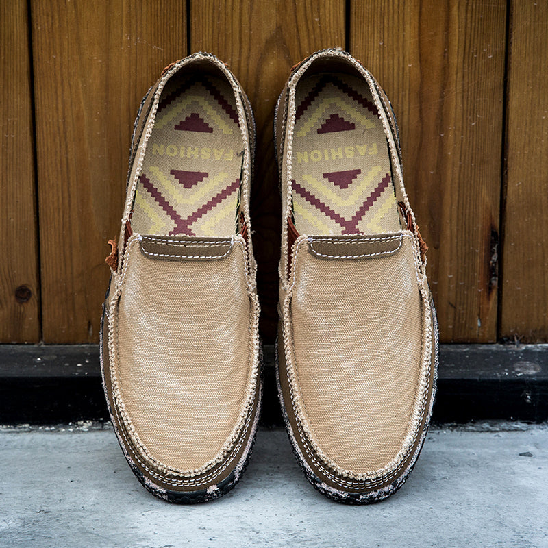 Men’s Washed Canvas Slip-On Shoes | Breathable, Anti-Slip, Classic Deck Style | 8806
