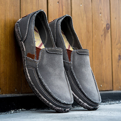 Men’s Washed Canvas Slip-On Shoes | Breathable, Anti-Slip, Classic Deck Style | 8806