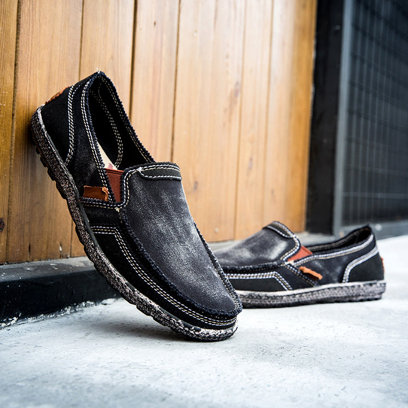 Men’s Washed Canvas Slip-On Shoes | Breathable, Anti-Slip, Classic Deck Style | 8806