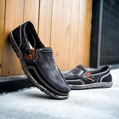 Men’s Washed Canvas Slip-On Shoes | Breathable, Anti-Slip, Classic Deck Style | 8806