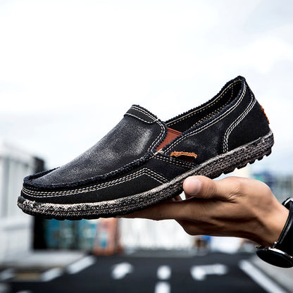 Men’s Washed Canvas Slip-On Shoes | Breathable, Anti-Slip, Classic Deck Style | 8806