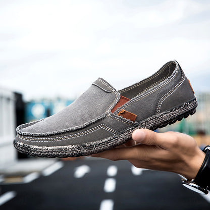 Men’s Washed Canvas Slip-On Shoes | Breathable, Anti-Slip, Classic Deck Style | 8806