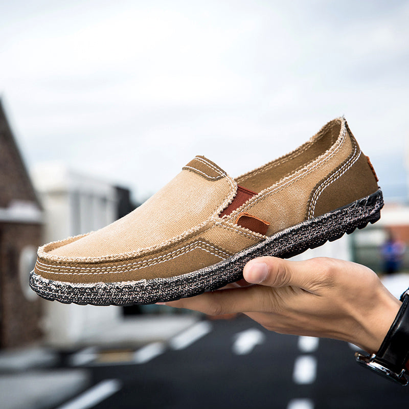 Men’s Washed Canvas Slip-On Shoes | Breathable, Anti-Slip, Classic Deck Style | 8806