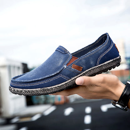 Men’s Washed Canvas Slip-On Shoes | Breathable, Anti-Slip, Classic Deck Style | 8806